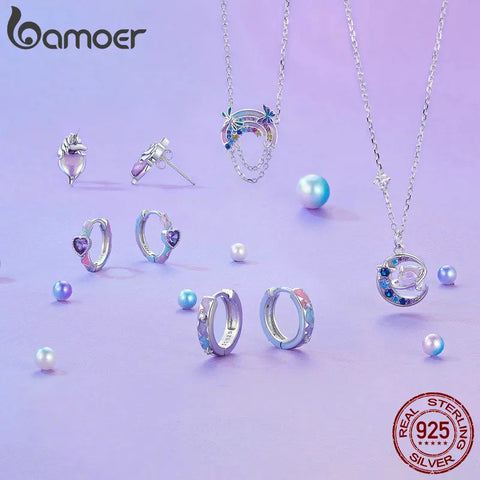 BAMOER Rainbow Necklaces for Women, 925 Sterling Silver Butterfly & Dragonfly Pendant Necklace Jewelry Gift for Women
