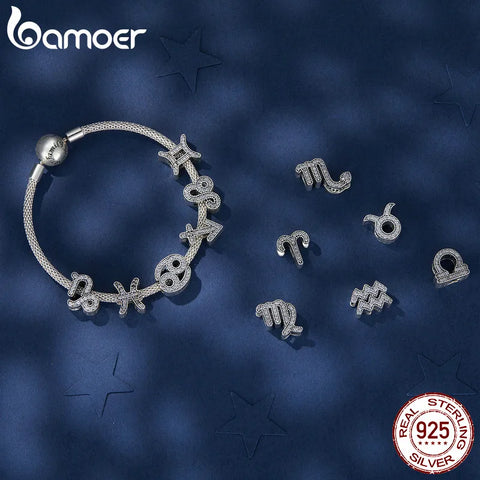 Bamoer 925 Sterling Silver Twelve Constellations Series Beads Taurus Lucky Charms for Women Bracelet & Bangle DIY Fine Jewelry
