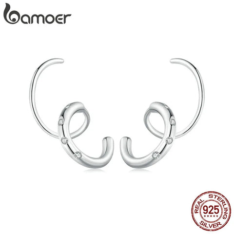 Bamoer 925 Sterling Silver Geometric Line Earrings Double Circle Stud Earrings for Women Original Design Fine Jewelry Gift