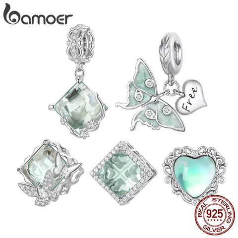 Bamoer 925 Sterling Silver Wizard of Oz Butterfly Pendant fit for Women Original Bracelet & Bangle Fine Jewelry Heart Charms DIY