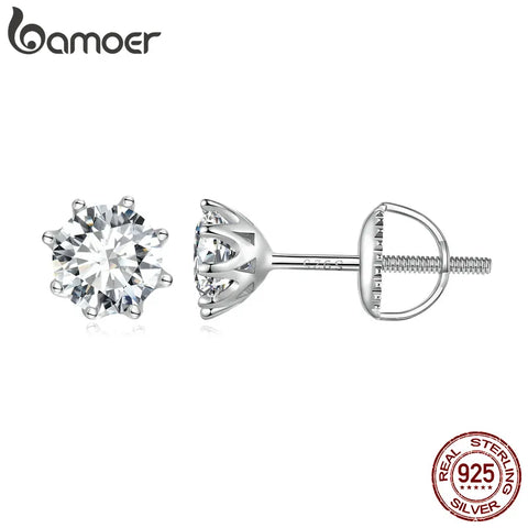 Bamoer Moissanite Stud Earrings for Women 925 Sterling Silver Brilliant Cut D VVS Solitaire for Engagement Wedding Fine Jewelry