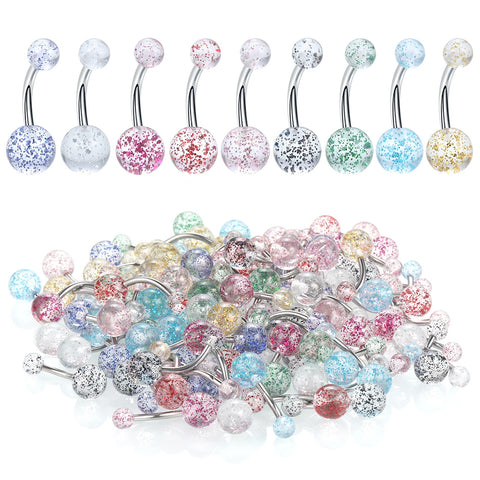 90Pcs/set Colorful Acrylic Sexy Belly Bars Body Piercing Button Ring Navel Barbell Jewerly Lip Piercing Unisex Fashion Jewelry