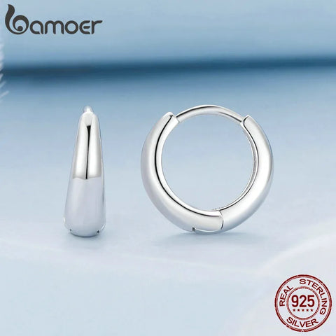 Bamoer 925 Sterling Silver Classic Huggie Ear Buckles Simple Punk Hoop Earrings for Women Party Platinum Plated Fine Jewelry