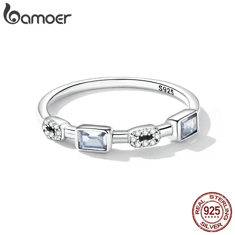 BAMOER 925 Sterling Silver Elegant Chic Chain Band for Women Geometric Statement Ring Party Fine Jewelry Gift BSR256