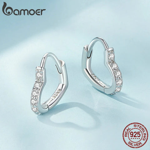 BAMOER 925 Sterling Silver Asymmetrical Heart Earrings for Women Gold Platinum Plated Cubic Zirconia Hypoallergenic Earrings