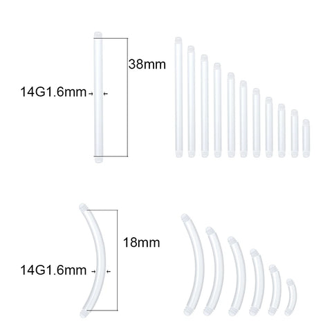 50Pcs/lot Flexible UV Acrylic Barbell Replacement Accessories Tongue Eyebrow Nipple Navel Barbell Ring Body Piercing Jewelry