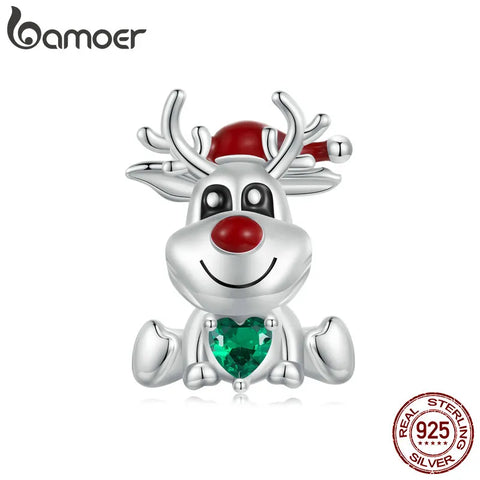 BAMOER 925 Sterling Silver Elk Charms Christmas Deer Beads Fit Original Bracelets Women DIY Fine Jewelry Accessories SCC2656