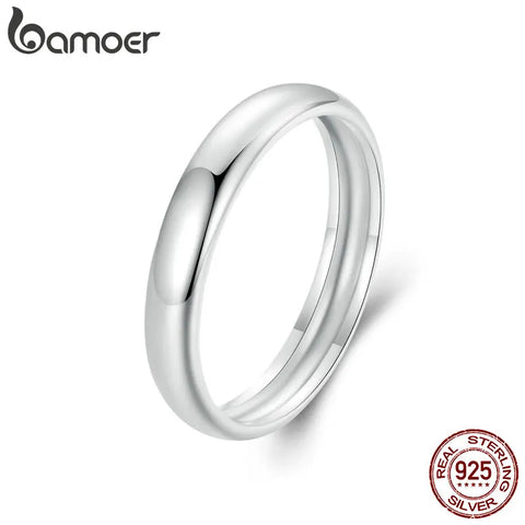 BAMOER 925 Sterling Silver Minimalist Metallic Luster Ring Stackable Simple Finger Ring for Women Hypoallergenic Jewelry Gift