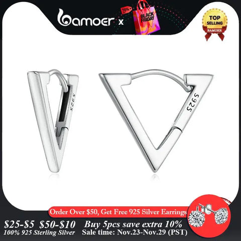 BAMOER 925 Sterling Silver Small Triangle Earrings for Women Geometric Hoop Earrings Hypoallergenic Earrings for Women Girls