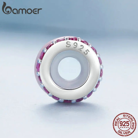 BAMOER Rainbow Series Beaded CZ Pendant 925 Sterling Silver Cat Claw Charm Fit Women's Bracelet Necklace Birthday Gift for Her