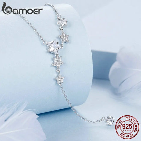 BAMOER 925 Sterling Silver Delicate Falling Stars Pendant Necklace for Women Wedding Party Dainty Fine Jewelry Gift