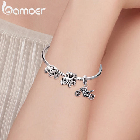 Bamoer Original 925 Sterling Silver Off-road Vehicle Charms for Women Bracelet & Bangle DIY Jewelry Coffee Beads Camera Charms