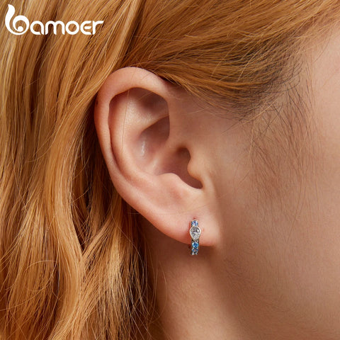 Bamoer 925 Sterling Silver Simple Love Ear Buckles for Women New Fashion Bright Zirconium Earrings Fine Jewelry Luxury Gift