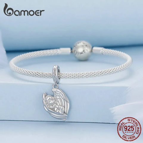 Bamoer 925 Sterling Silver Angel Baby Pendant Charms Eternal Heart Beads for Women Bracelet and Necklace DIY Fine Jewelry