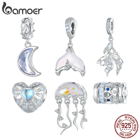 Bamoer 925 Sterling Silver Ocean Series Jellyfish Pendant Charms Fish Tail Beads for Women Bracelet & Necklace DIY Fine Jewelry