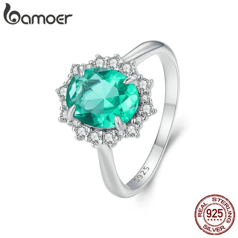 Bamoer 925 Sterling Silver Luxury Light Green Ring for Women Exquisite Party Fine Jewelry Valentine's Day Gift