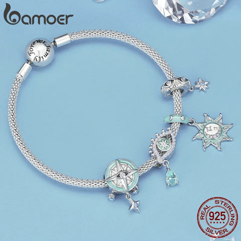 Bamoer 925 Sterling Silver Wing Heart Series Guard of Love Moonstone Charms for Women Original Bracelet Fine Jewelry BSC867