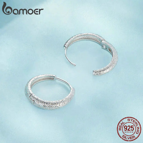 BAMOER 925 Sterling Silver Simple Crater Texture Ear Buckles Small Dots Hoop Earrings for Women Daily Wearing Fine Jewelry