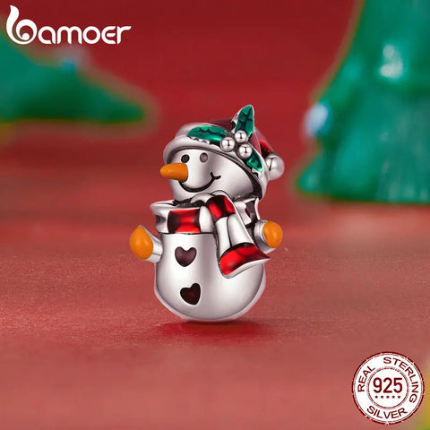 Bamoer 925 Sterling Silver Christmas Collection Santa Claus Bead Snowman Charms for Women Bracelet Christmas Gift Fine Jewelry