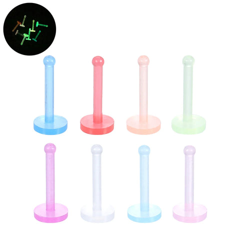 8Pcs/lot Acrylic Nose Stud Piercing Luminous Straight Barbell Nose Screw Nazir Piercing Nostril Earring Piercing Body Jewelry