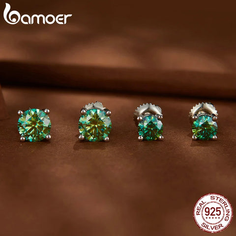BAMOER Green Moissanite Earrings for Women Solid 925 Sterling Silver Heart Prong 2CTW VVS1 Lab Diamonds Wedding Jewelry