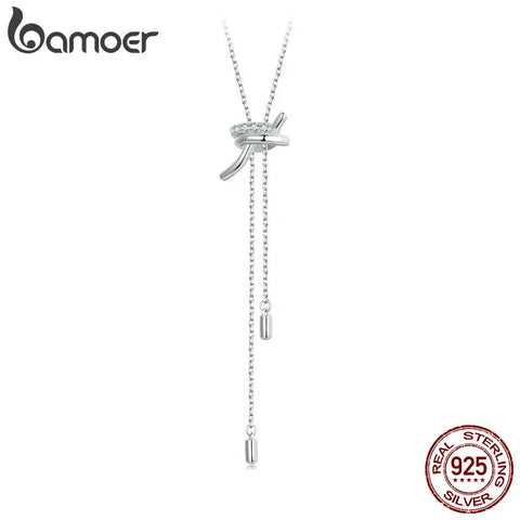 BAMOER 925 Sterling Silver Adjustable Knots Pendant Necklace Y Shape Neck Chain for Women Original Design Trendy Jewelry Gift