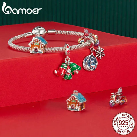 Bamoer 925 Sterling Silver Luminous Santa Claus Charm Christmas Tree Beads for Women Bracelet & Bangle DIY Christmas Gift