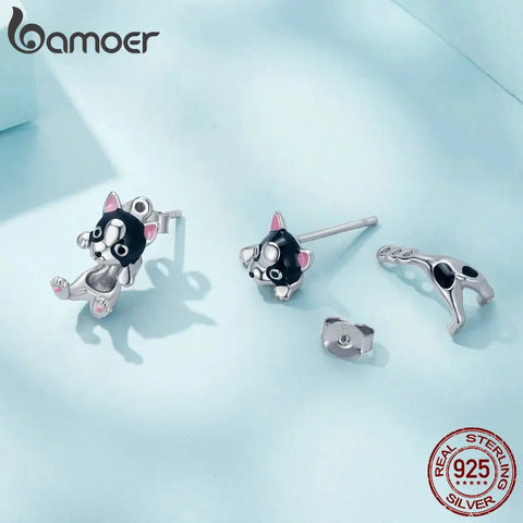 Bamoer Sterling Silver Earrings for Women Geometric Earrings Cute Puppy Silver Jewelry for women Girl Kids earring SCE978