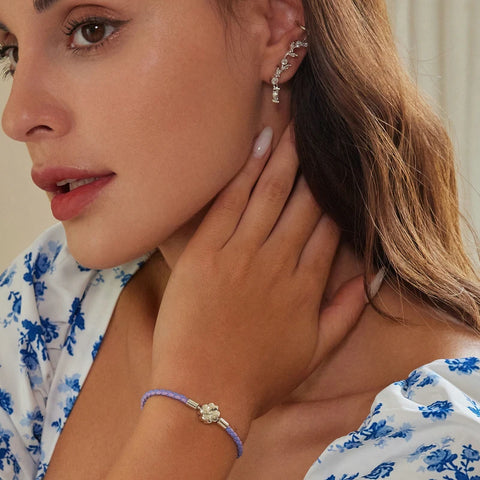 bamoer 925 Sterling Silver Four Leaf Clover Lucky Bracelet Three Color Real Leather Bracelet Women DIY Fine Jewelry