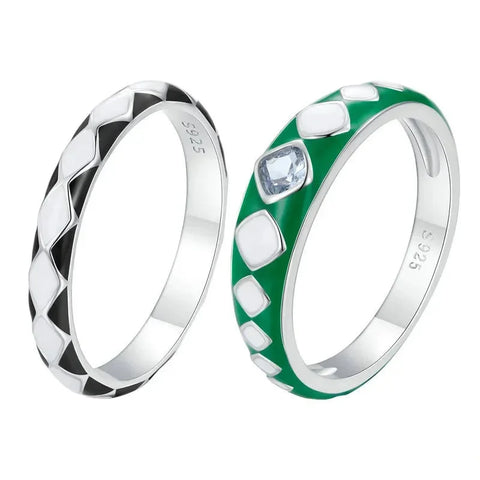 BAMOER 3mm Platinum Plated Rings Chunky Checkerboard Bands 925 Sterling Silver Trendy Cute Hypoallergenic Tarnish Statement Ring