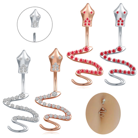 1Pc Stainless Steel Snake Design Belly Button Ring Rhinestone Dangle Navel Ring Piercing Sexy Women Body Jewelry 14G
