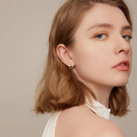 Bamoer 925 Sterling Silver 10mm Simple Buckle Earrings Romantic Mirror Polishing Earrings Gift for Women Fine Jewelry SCE1119