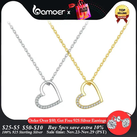 bamoer Genuine 925 Sterling Silver The shape of love Chain Necklace for Women Fine Jewelry 18.11'' Collar