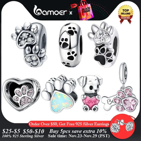 BAMOER 925 Sterling Silver Pet Animal Pendant Charm for Snake Bracelet or Necklace DIY Jewelry Making SCC1681