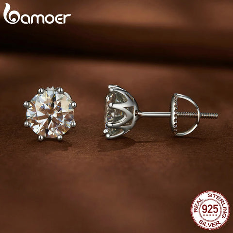Bamoer Moissanite Stud Earrings for Women 925 Sterling Silver Brilliant Cut D VVS Solitaire for Engagement Wedding Fine Jewelry