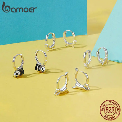 BAMOER Cat Hoop Earrings for Women 925 Sterling Silver Animal Huggie Hoop Earrings Jewelry Gifts for Sensitive Ears
