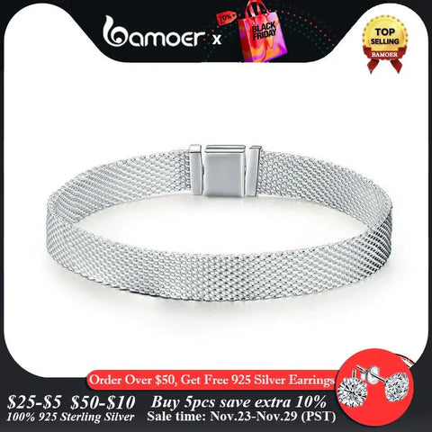 BAMOER Strand Bracelets Hot 925 Sterling Silver Metropolitan Style Women Fashion Bracelets Jewelry Gift 17CM-20CM SCX001