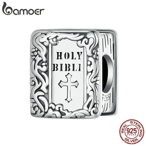 BAMOER Bible Charm Beads for Women 925 Sterling Silver Initial Beads fit Charm Bracelet Christmas Jewelry Gifts