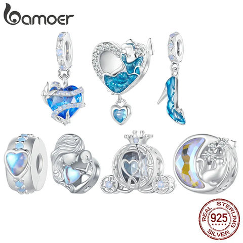 Bamoer 925 Sterling Silver Pumpkin Carriage Bead Magic Dancing Shoes Pendant Charms for Bracelet DIY Jewelry Gift Making