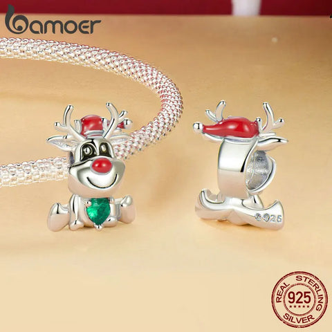 BAMOER 925 Sterling Silver Elk Charms Christmas Deer Beads Fit Original Bracelets Women DIY Fine Jewelry Accessories SCC2656