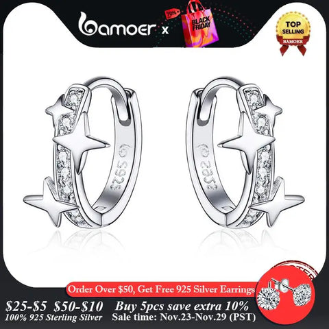 BAMOER Small Hoop Earrings Gold Huggie 925 Sterling Silver Clear CZ Universe Galaxy Earrings for Girl Gifts  Jewelry BSE076