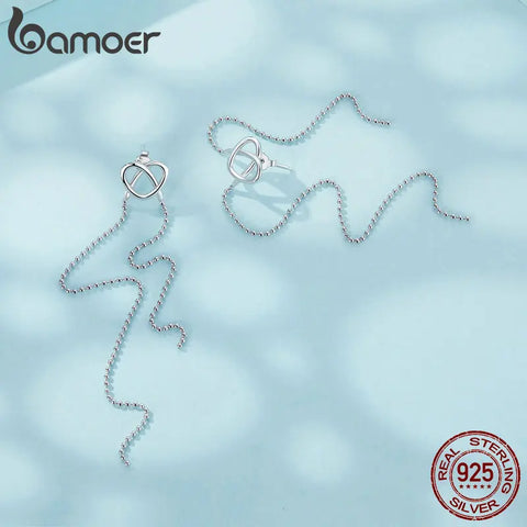 Bamoer 925 Sterling Silver Long Tassel Stud Earrings Heart-shaped Earrings for Women Party Gift Fine Jewelry SCE1666