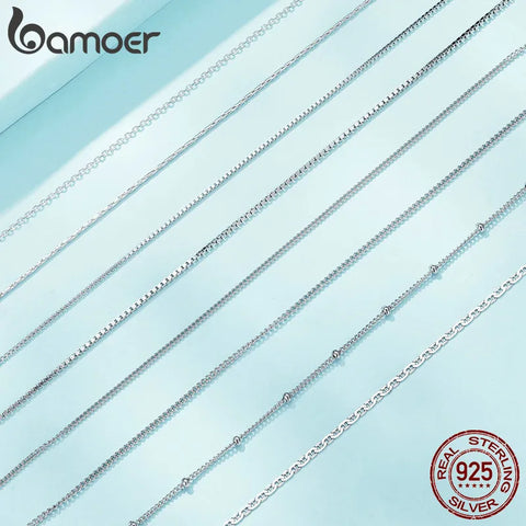 Bamoer 925 Sterling Silver Basic Chain Necklace Collection Box Chain Necklace Bead Chain Link for Women Simple Fine Jewelry