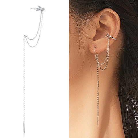 Bamoer 925 Sterling Silver Simple Star Ear Cuff for Women Fine Jewelry Korean Trendy Tassel Ear Studs Wedding Party Gift SCE1450
