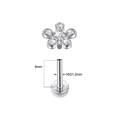 1Pc Stainless Steel Labret Ring Internally Threaded Ear Tragus Crystal Cross Cartilage Ear Stud Helix Piercing Body Jewelry 16G