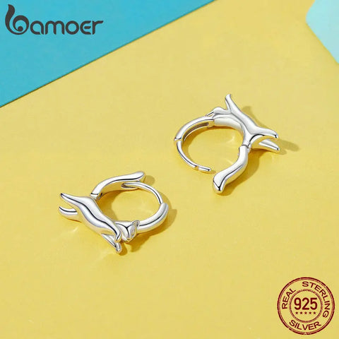 BAMOER Cat Hoop Earrings for Women 925 Sterling Silver Animal Huggie Hoop Earrings Jewelry Gifts for Sensitive Ears