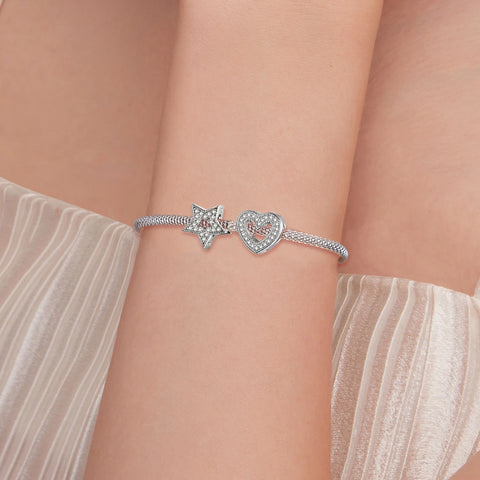 BAMOER 925 Sterling Silver Clear 5A Crystal Collection Family Heart Cross Charm Beads fit for Charm Bracelet & Necklace Pendant