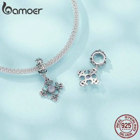 BAMOER Iris Cross Charm for Women 925 Sterling Silver Cross Pendant Flower Initial Pendant fit Charm Bracelet Christmas DIY