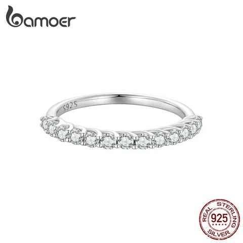 BAMOER Moissanite Ring Half Eternity Band for Women 925 Sterling Silver Diamond Wedding Engagement Ring