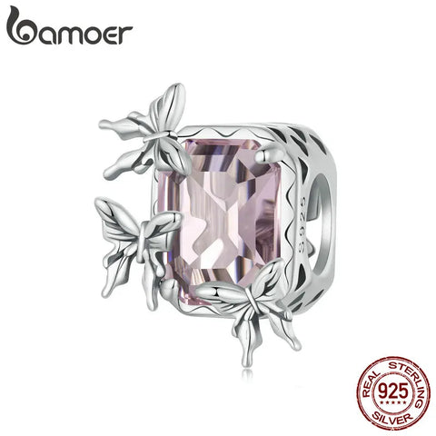 BAMOER 925 Sterling Silver Animal Pendant Beads, Butterfly CZ Charms Compatible with Women's Bracelet SCC2679